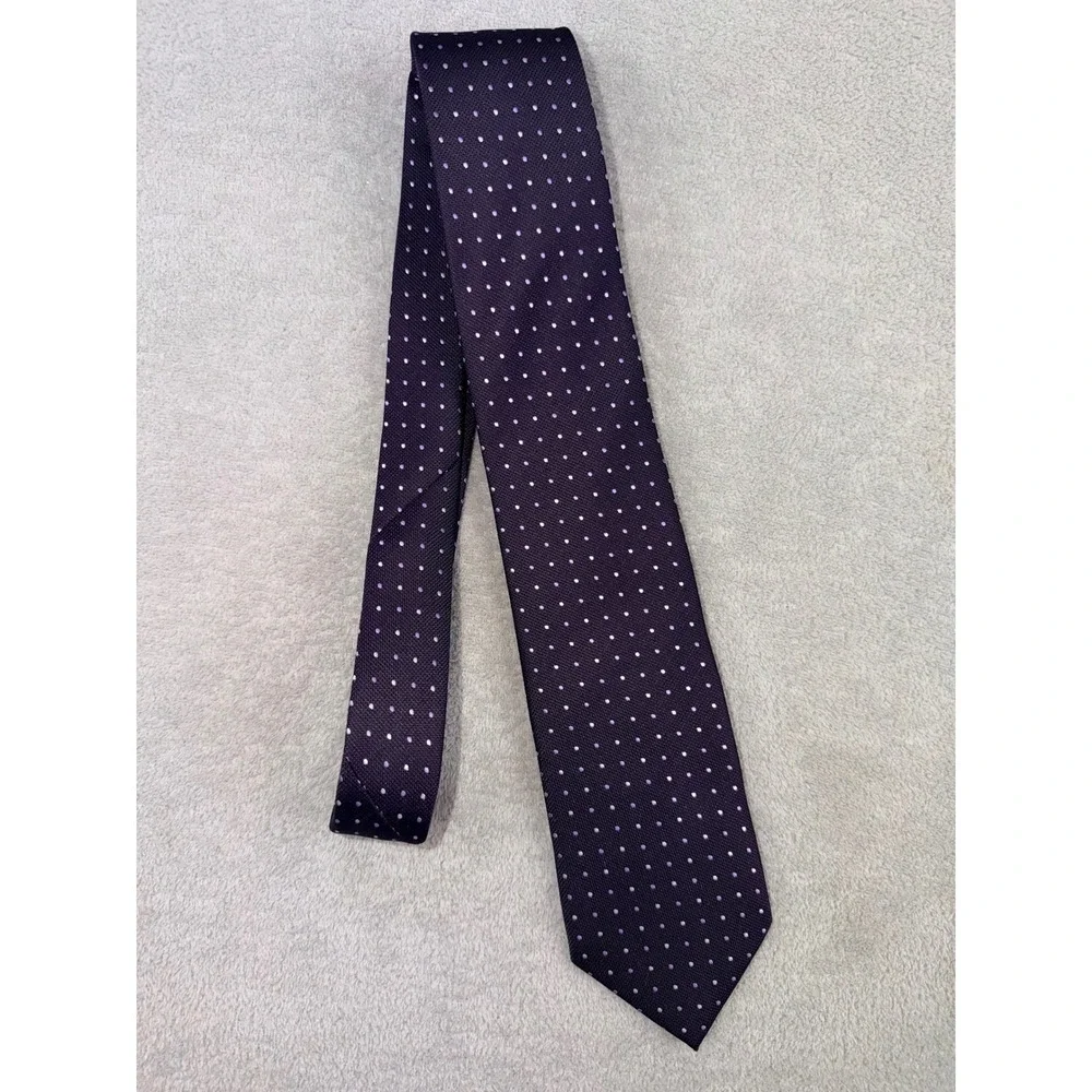 Romano Fiorenti Dark Purple Micro Polka Dot Silk Tie Made in Italy Hand Stitched